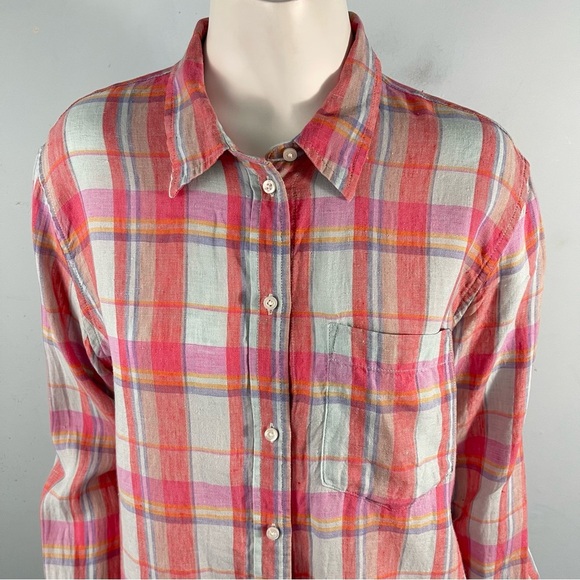Gap Womens Size Large 100% Linen Button Down Shirt Plaid Long Sleeves - Picture 2 of 13